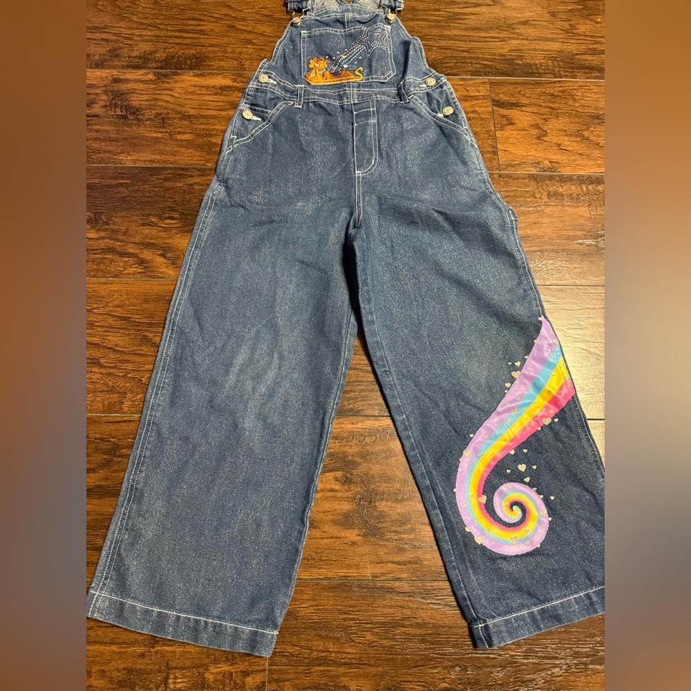 Cartoon Network Blue Denim Overalls with Rainbow Swirl